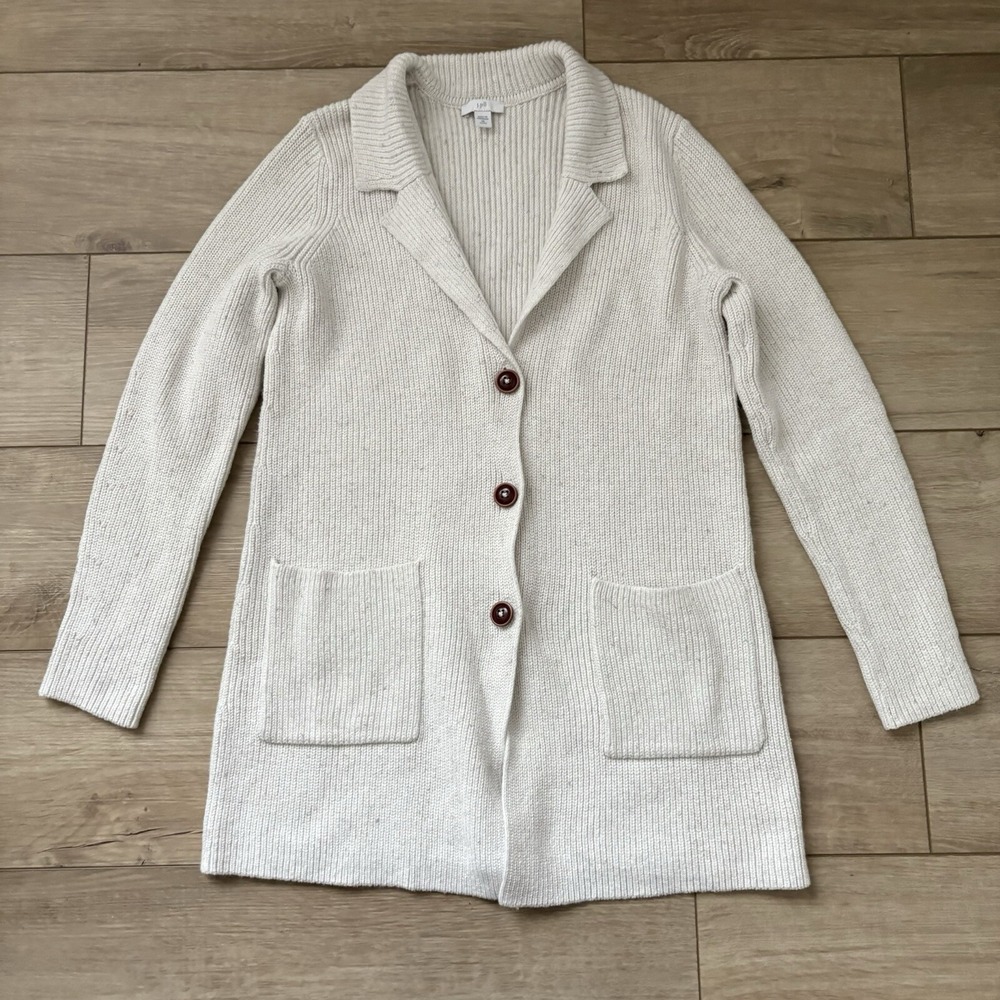 J. JILL Cream Speckled Knit‎ Cotton Silk Button Up Cardigan Sweater Size XSP Pet